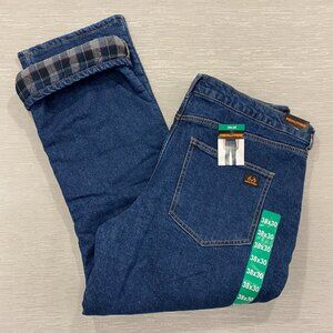 REALTREE Jeans Flannel Lined Mens 38 x 30 Blue Denim Straight Leg Quilted Plaid